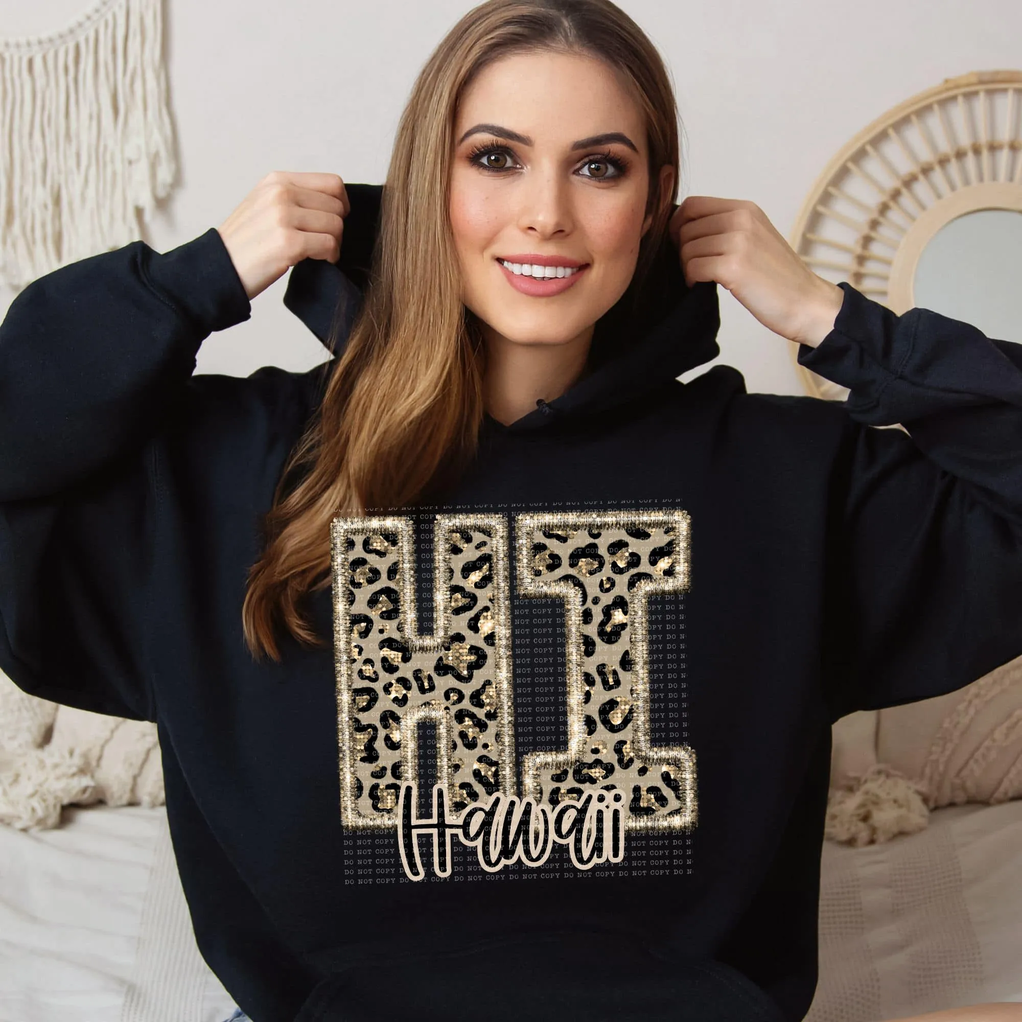 Faux Embroidered Cheetah Alabama - Kansas Hoodie