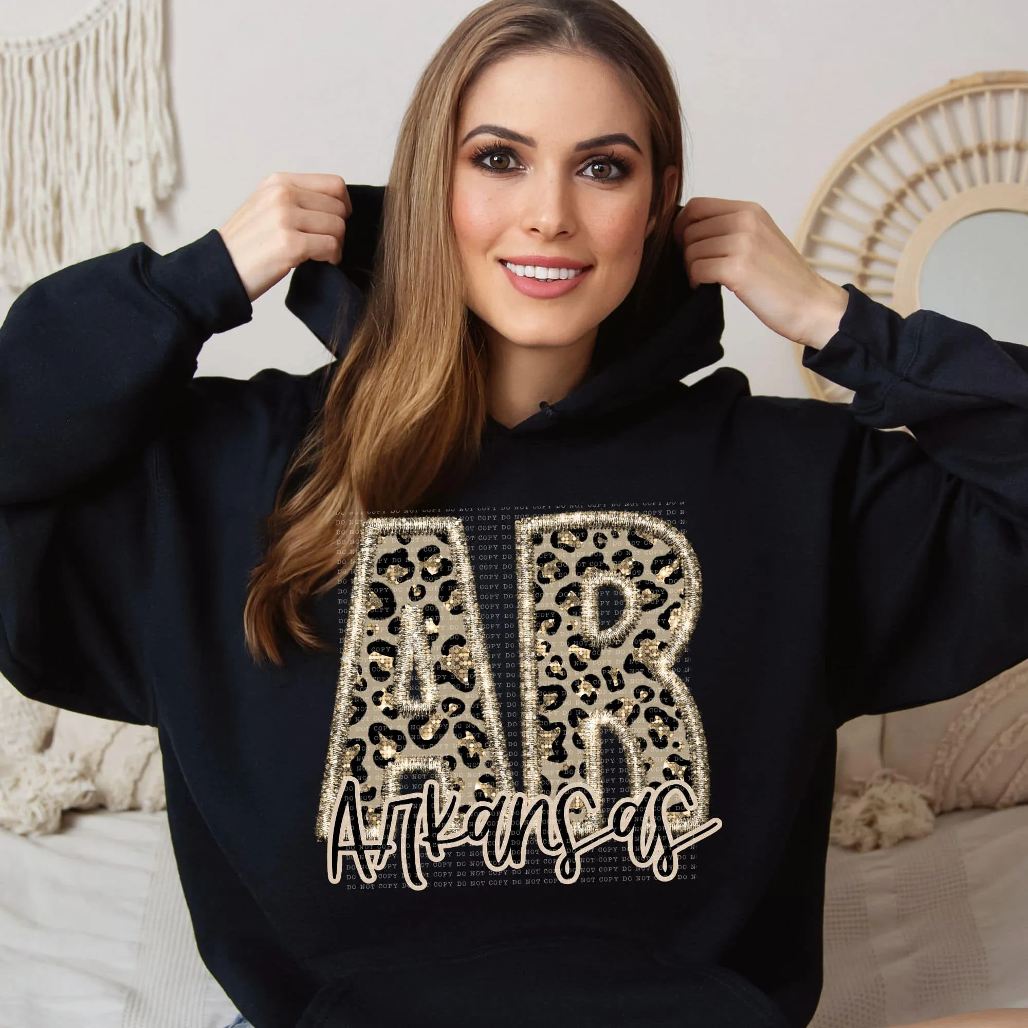Faux Embroidered Cheetah Alabama - Kansas Hoodie