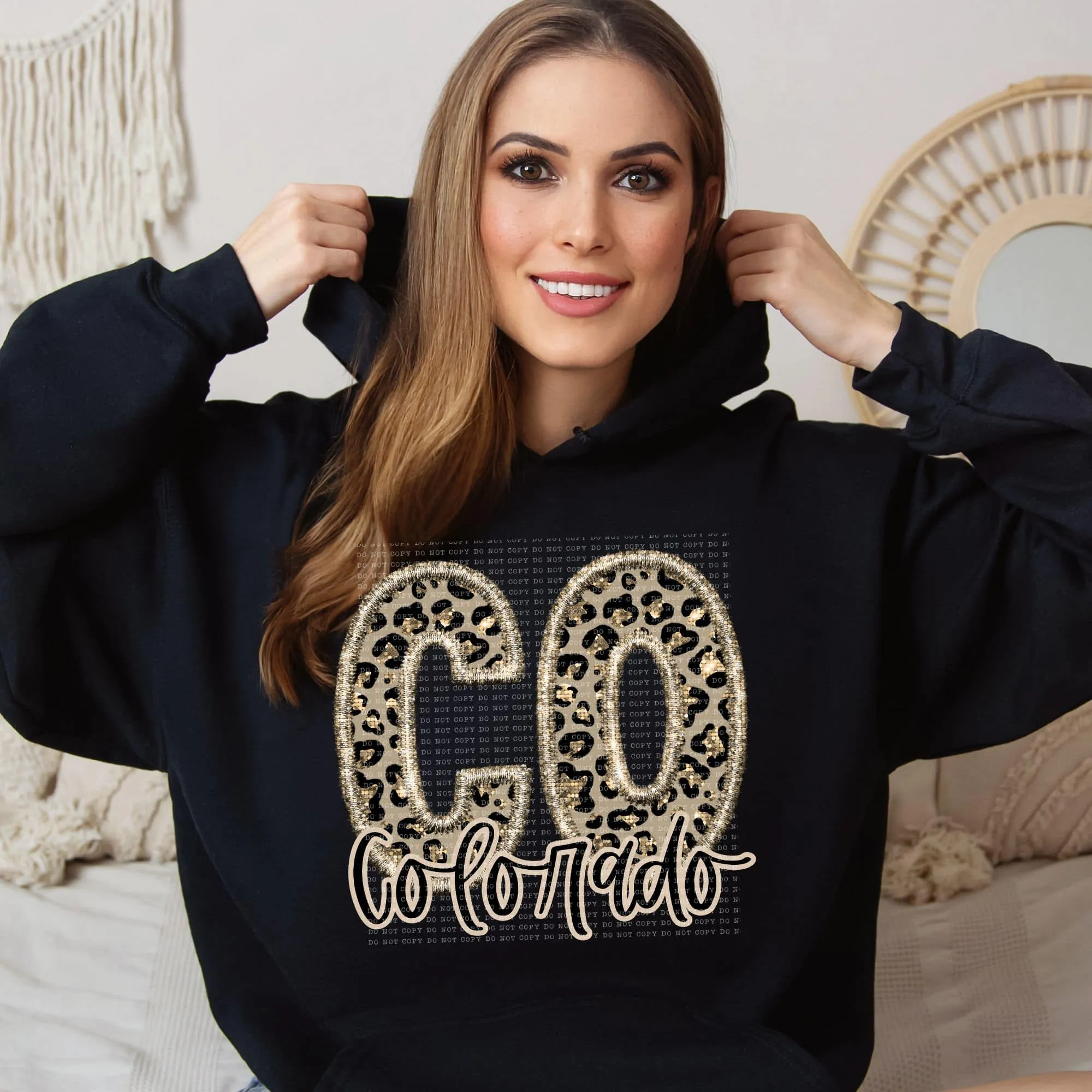 Faux Embroidered Cheetah Alabama - Kansas Hoodie