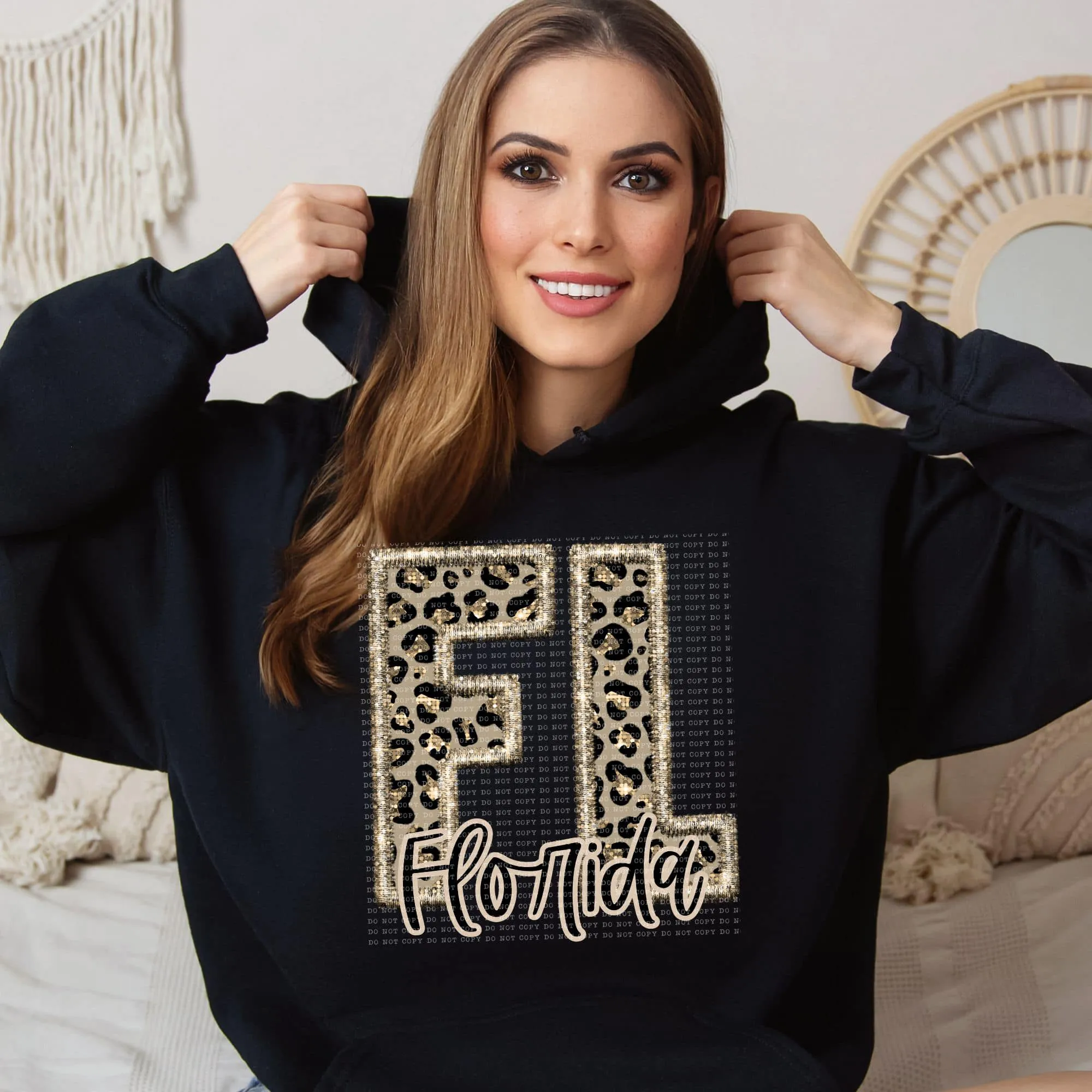 Faux Embroidered Cheetah Alabama - Kansas Hoodie