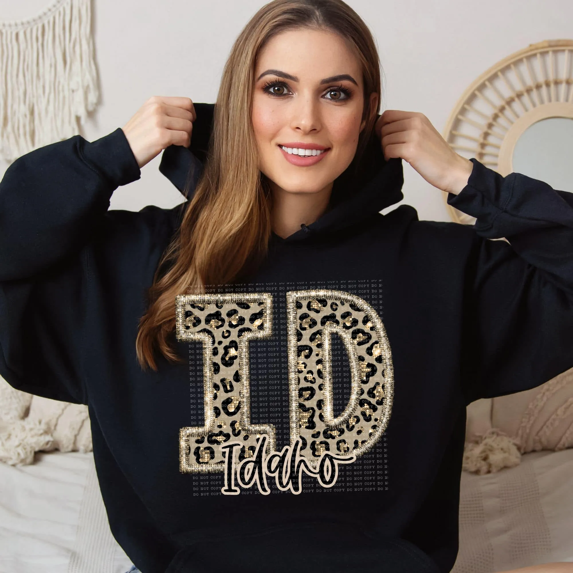 Faux Embroidered Cheetah Alabama - Kansas Hoodie