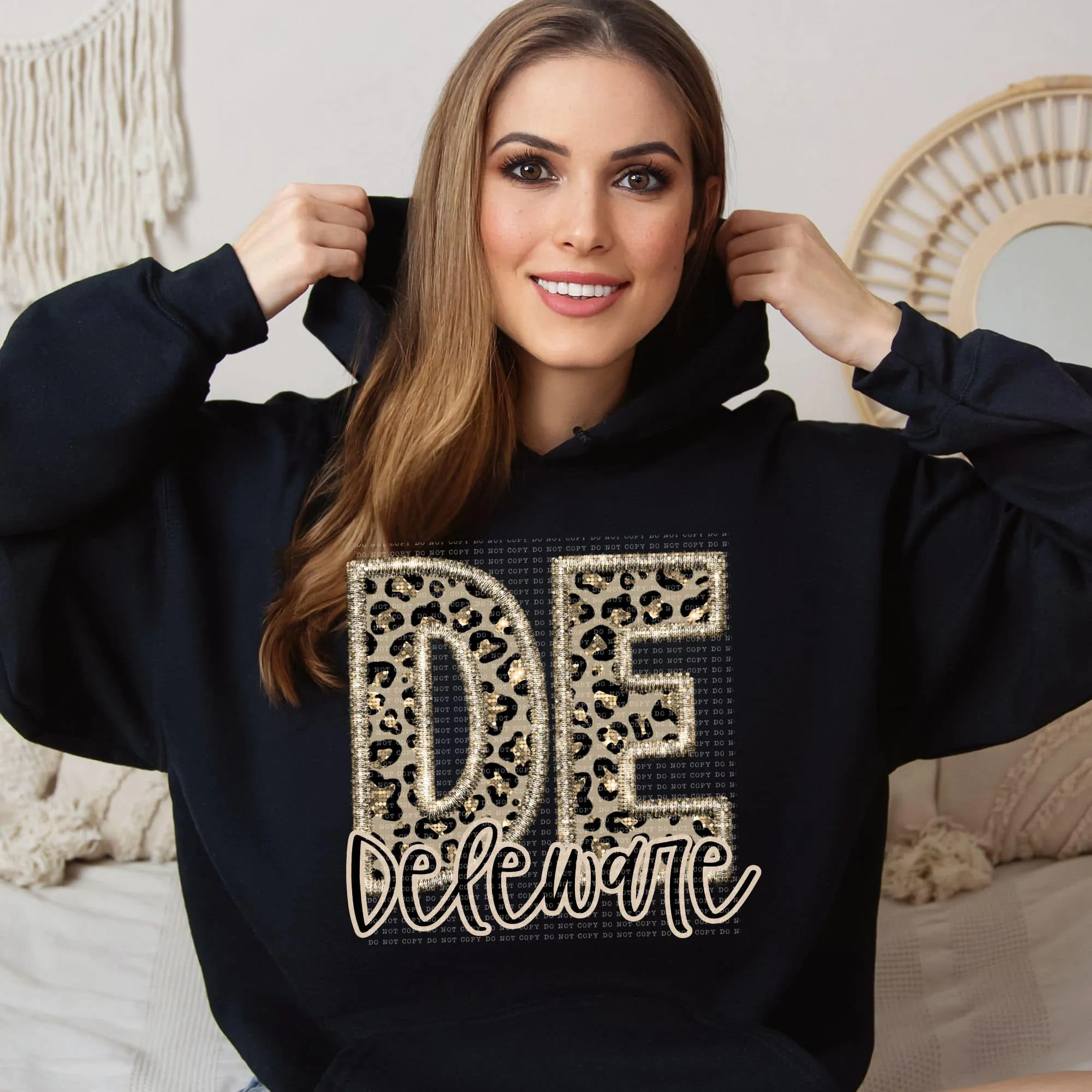 Faux Embroidered Cheetah Alabama - Kansas Hoodie