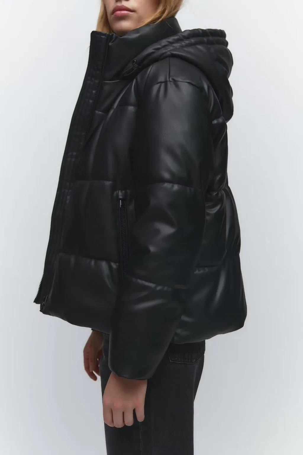 Faux Leather PU Down Jacket - Casual Comfort