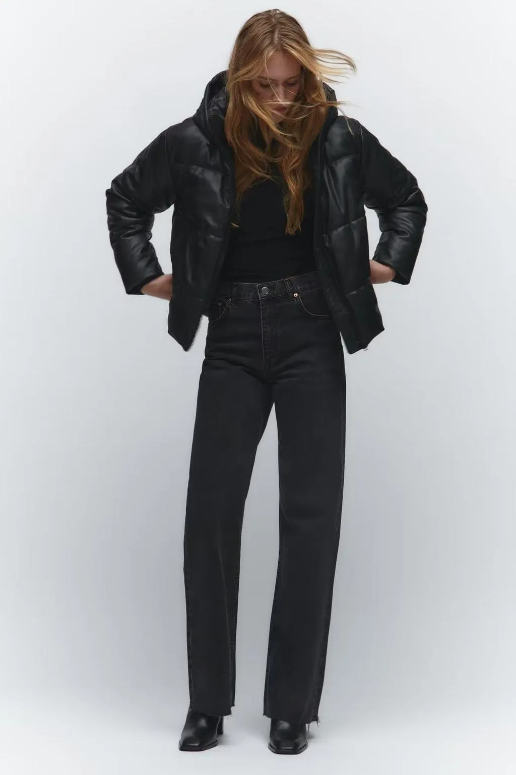 Faux Leather PU Down Jacket - Casual Comfort