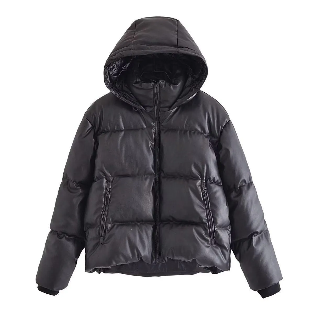 Faux Leather PU Down Jacket - Casual Comfort