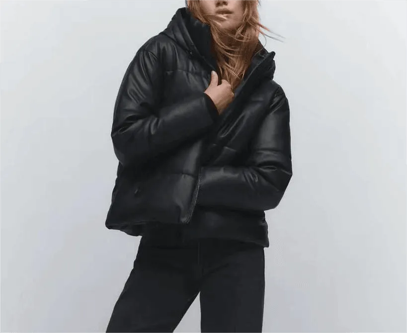 Faux Leather PU Down Jacket - Casual Comfort