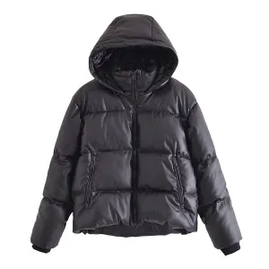 Faux Leather PU Down Jacket - Casual Comfort