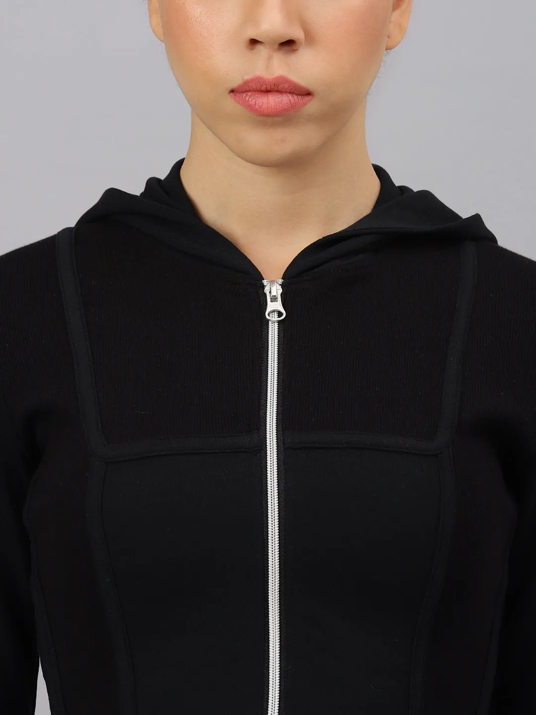 Fitkin women's black front zipper corset jacket with detail