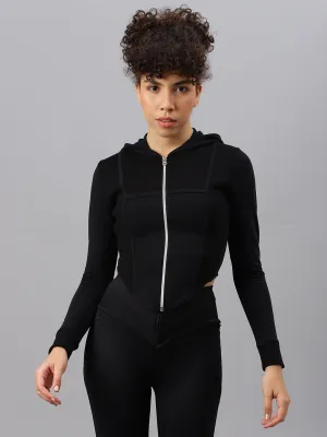 Fitkin women's black front zipper corset jacket with detail