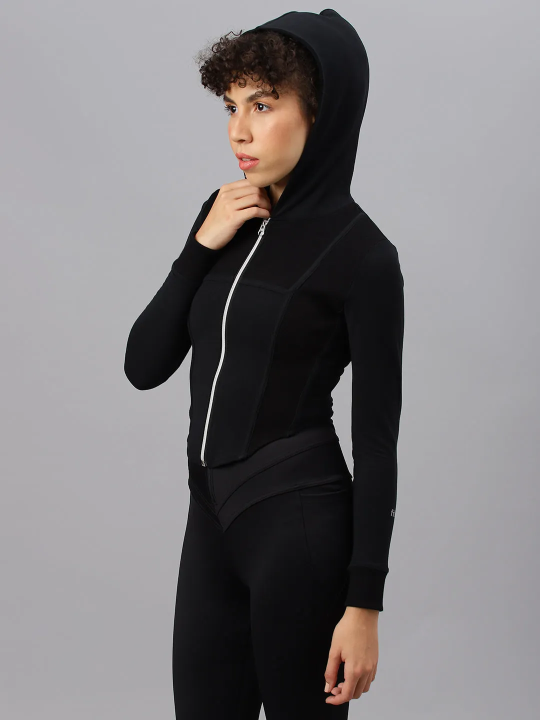 Fitkin women's black front zipper corset jacket with detail