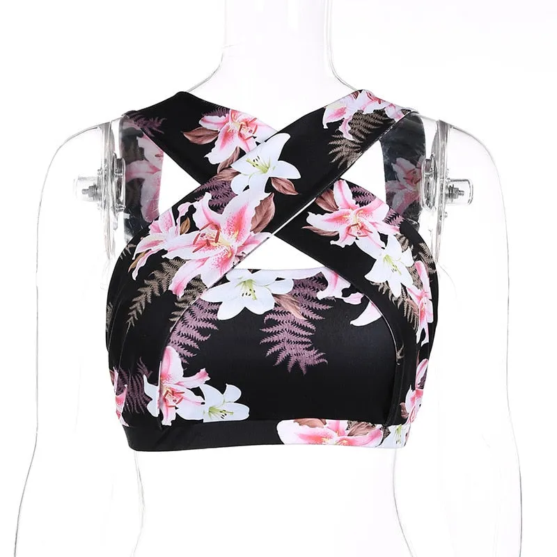 Fitness Suits Crop Tank Workout Floral Printed Top And Legging Pants 2 Pieces Set