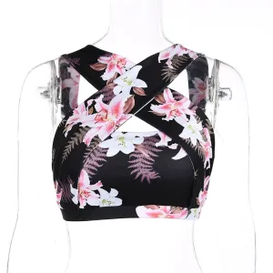 Fitness Suits Crop Tank Workout Floral Printed Top And Legging Pants 2 Pieces Set