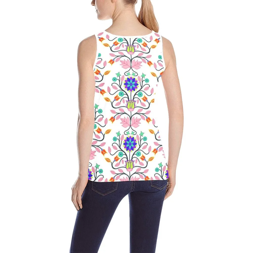 Floral Beadwork Four Clans White Tank Top for Women