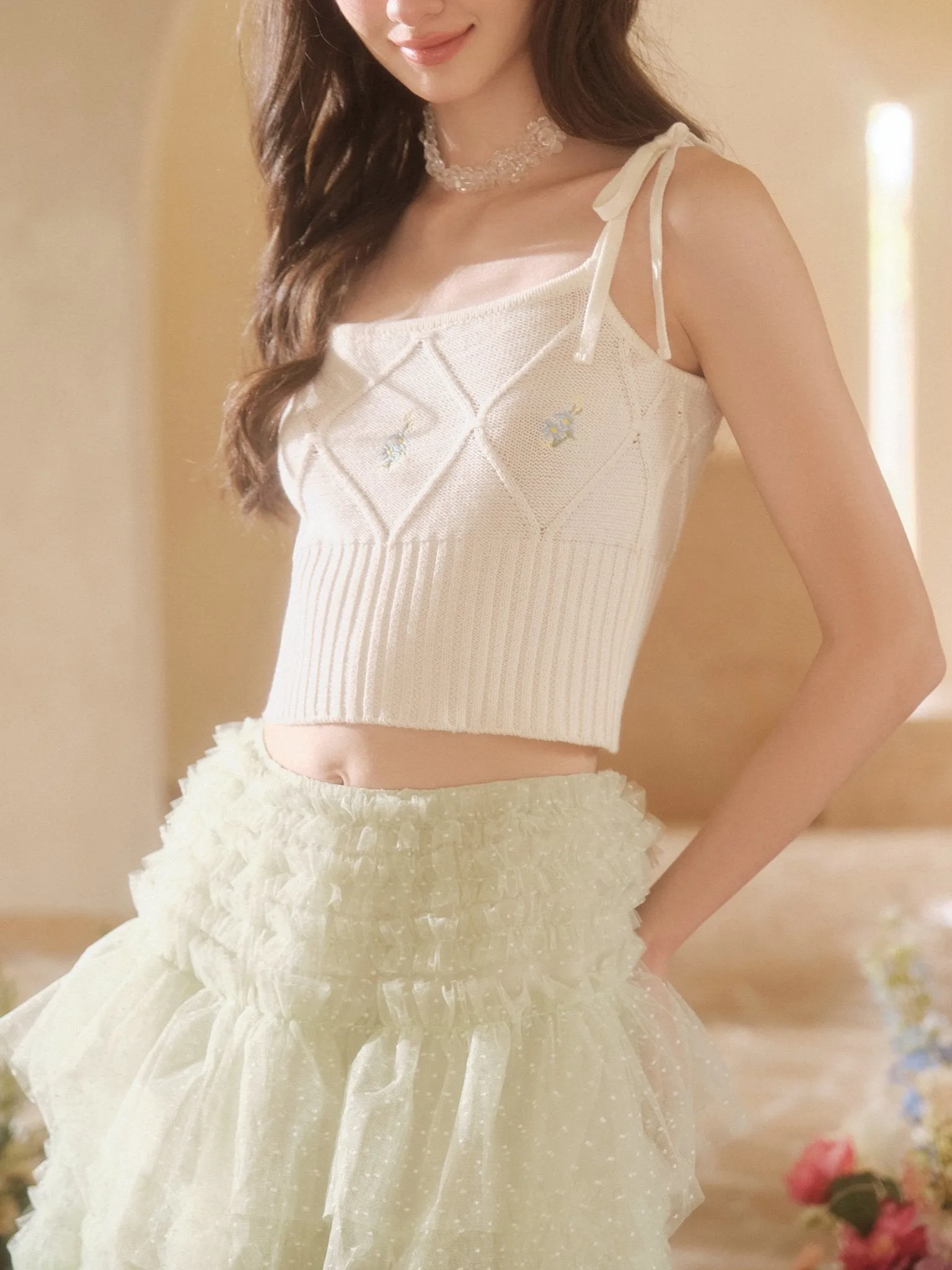 Floral Knit Top White