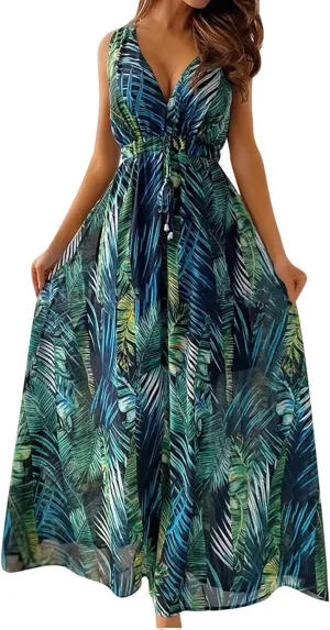Floral Maxi Dresses for Women 2025 Summer Dresses Sleeveless Flowy Boho Maxi Dress Casual Long Sundress Beach Dress