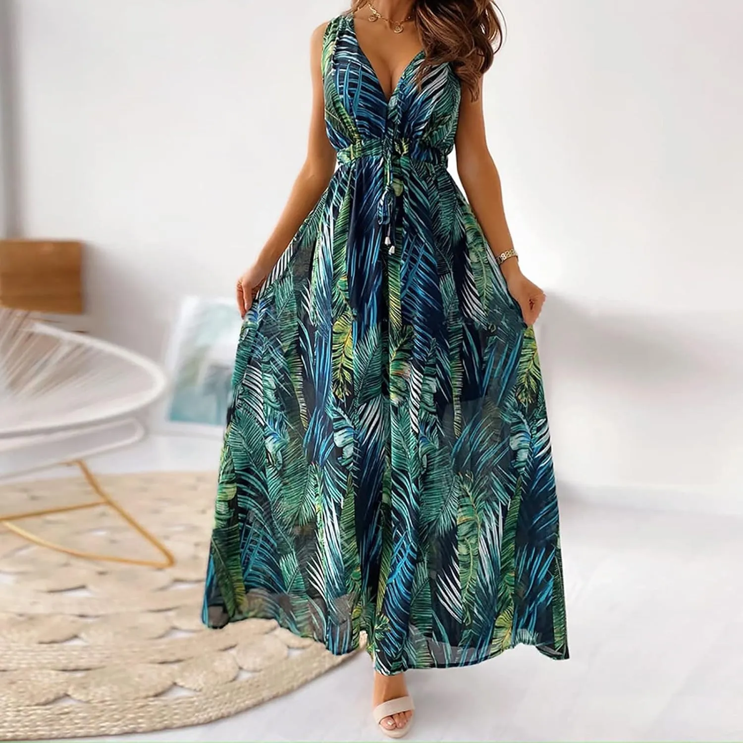 Floral Maxi Dresses for Women 2025 Summer Dresses Sleeveless Flowy Boho Maxi Dress Casual Long Sundress Beach Dress