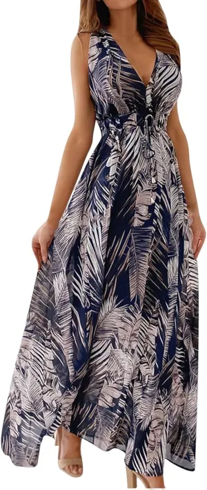 Floral Maxi Dresses for Women 2025 Summer Dresses Sleeveless Flowy Boho Maxi Dress Casual Long Sundress Beach Dress