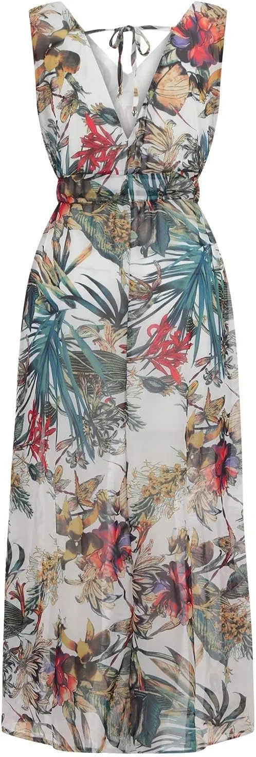 Floral Maxi Dresses for Women 2025 Summer Dresses Sleeveless Flowy Boho Maxi Dress Casual Long Sundress Beach Dress
