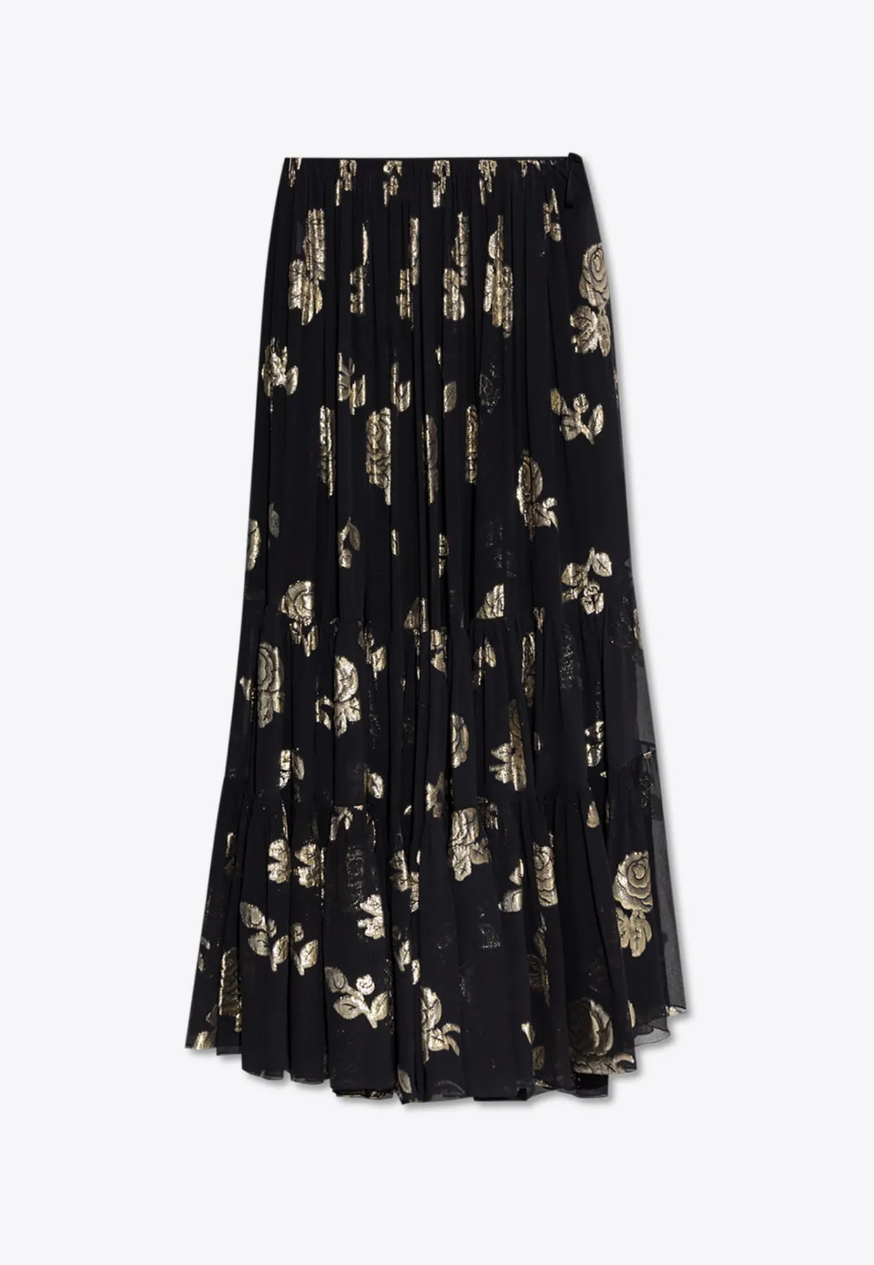 Floral Motif Maxi Silk Skirt