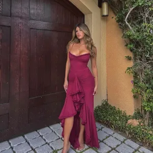 Flytonn Irregular Mesh Party Dresses 2025 New Arrivals Spaghetti Strap Bodycon Dress Fashion Ruched Long Dress Women-nye outfits