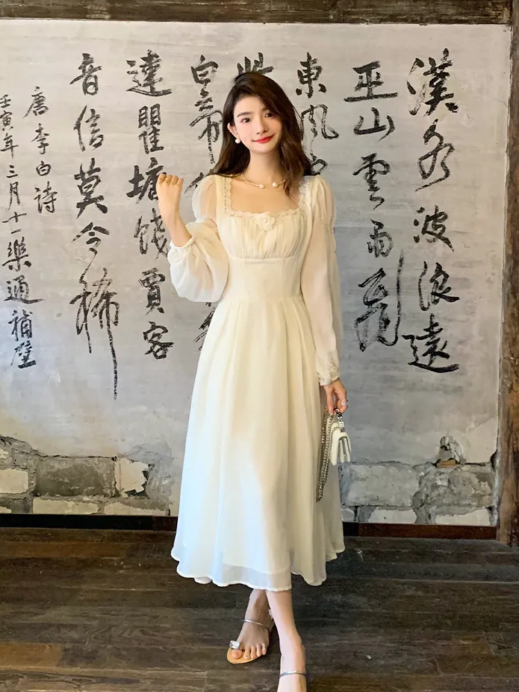 French Style Pleated Chiffon Dress