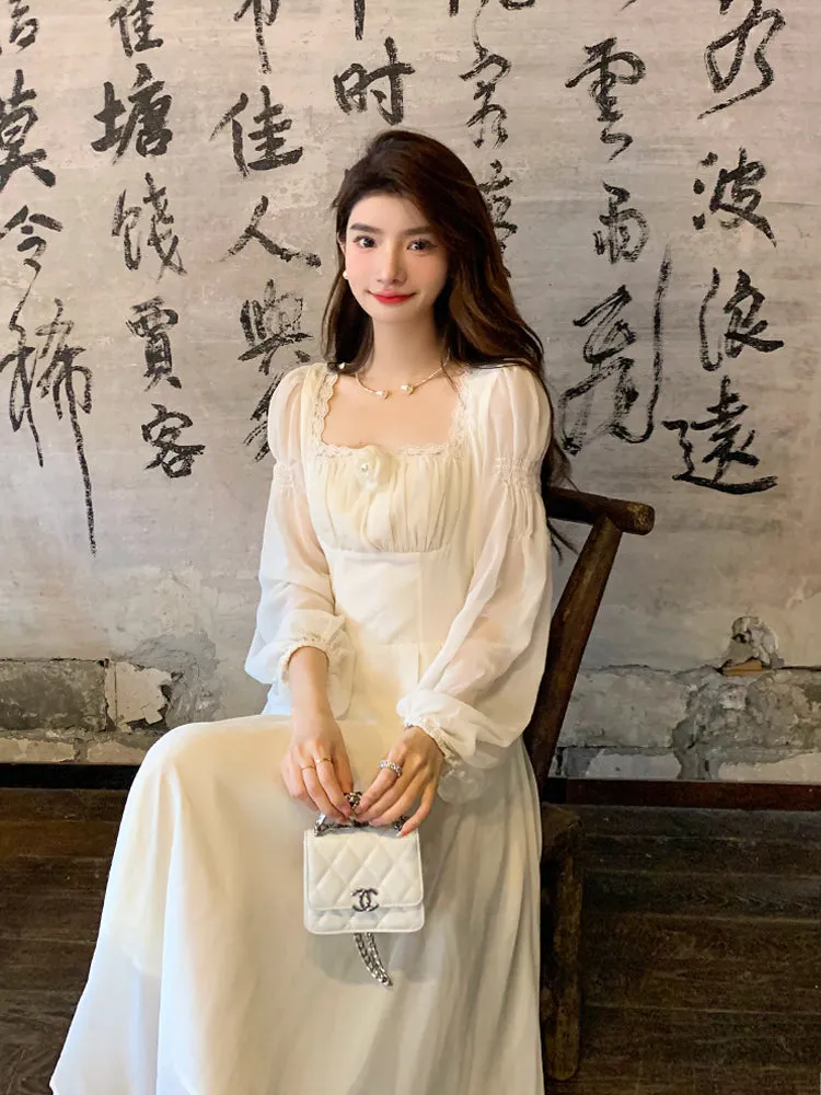 French Style Pleated Chiffon Dress
