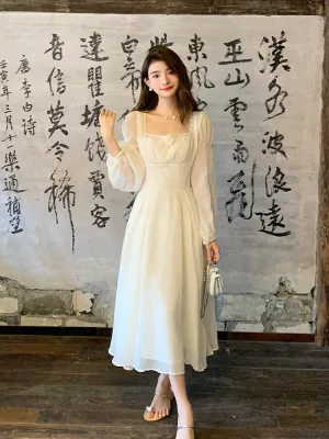 French Style Pleated Chiffon Dress