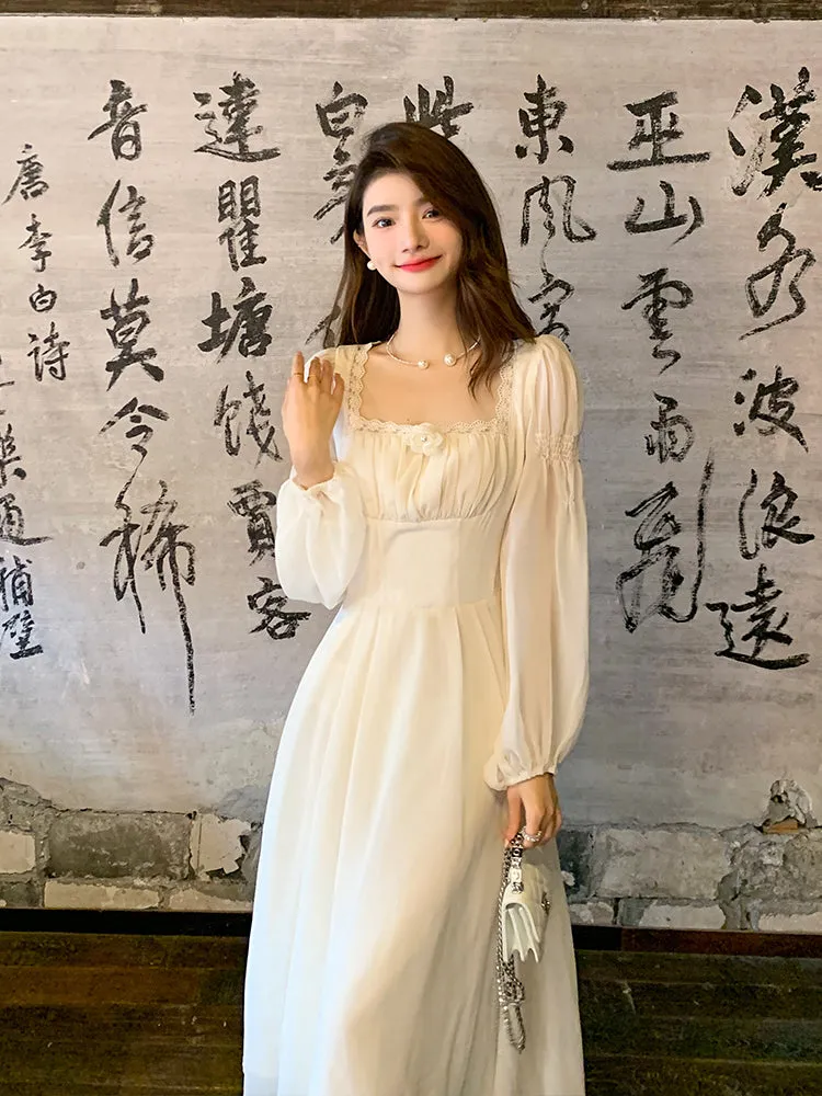 French Style Pleated Chiffon Dress