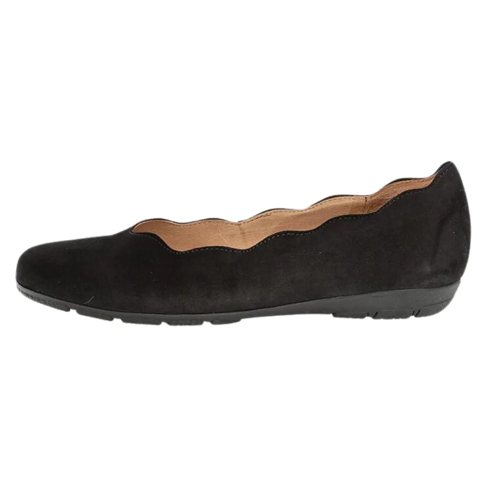 Gabor Scalloped Black Suede Ballet (Women's)