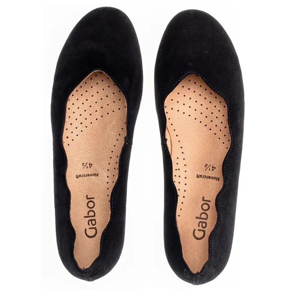Gabor Scalloped Black Suede Ballet (Women's)