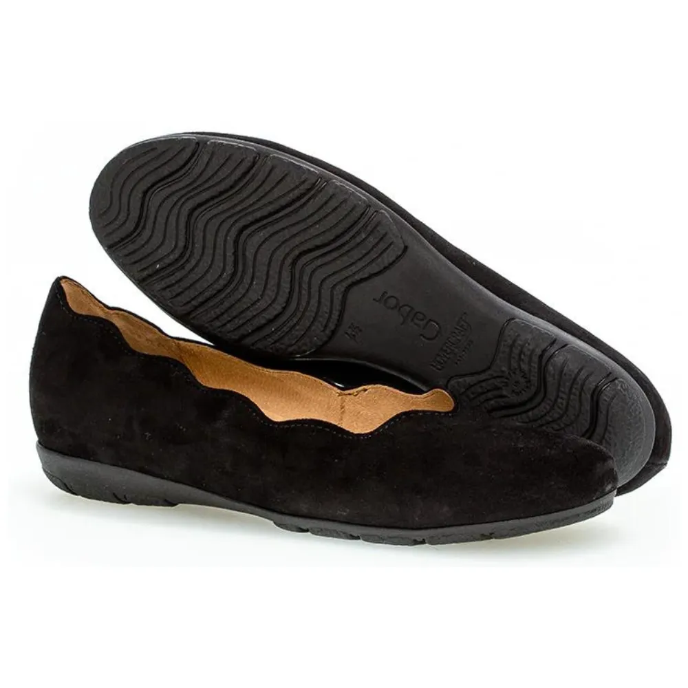 Gabor Scalloped Black Suede Ballet (Women's)