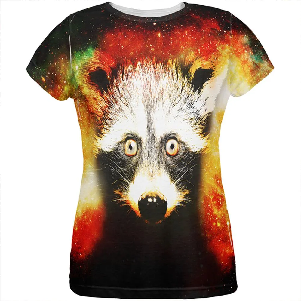 Galaxy Trash Panda Raccoon All Over Womens T Shirt