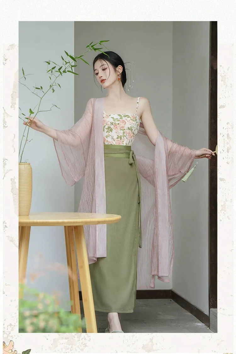 Garden Letter Romantic Daily Changgan Temple Hanfu Three piece Set