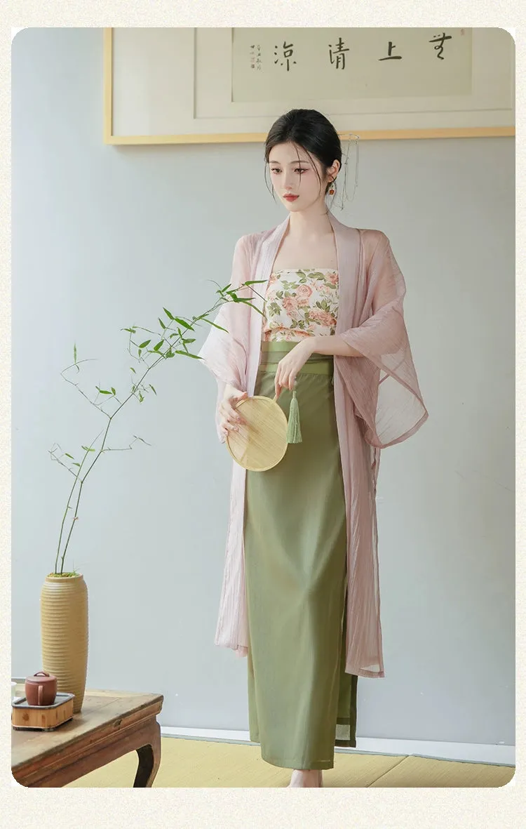 Garden Letter Romantic Daily Changgan Temple Hanfu Three piece Set