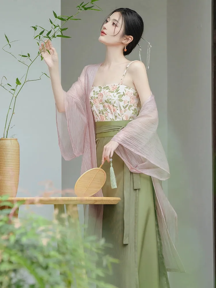 Garden Letter Romantic Daily Changgan Temple Hanfu Three piece Set