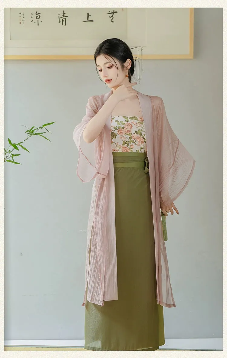 Garden Letter Romantic Daily Changgan Temple Hanfu Three piece Set