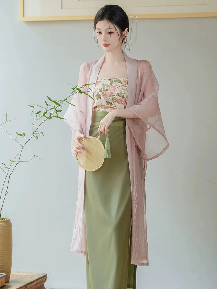 Garden Letter Romantic Daily Changgan Temple Hanfu Three piece Set