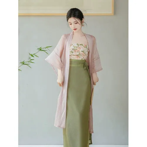 Garden Letter Romantic Daily Changgan Temple Hanfu Three piece Set