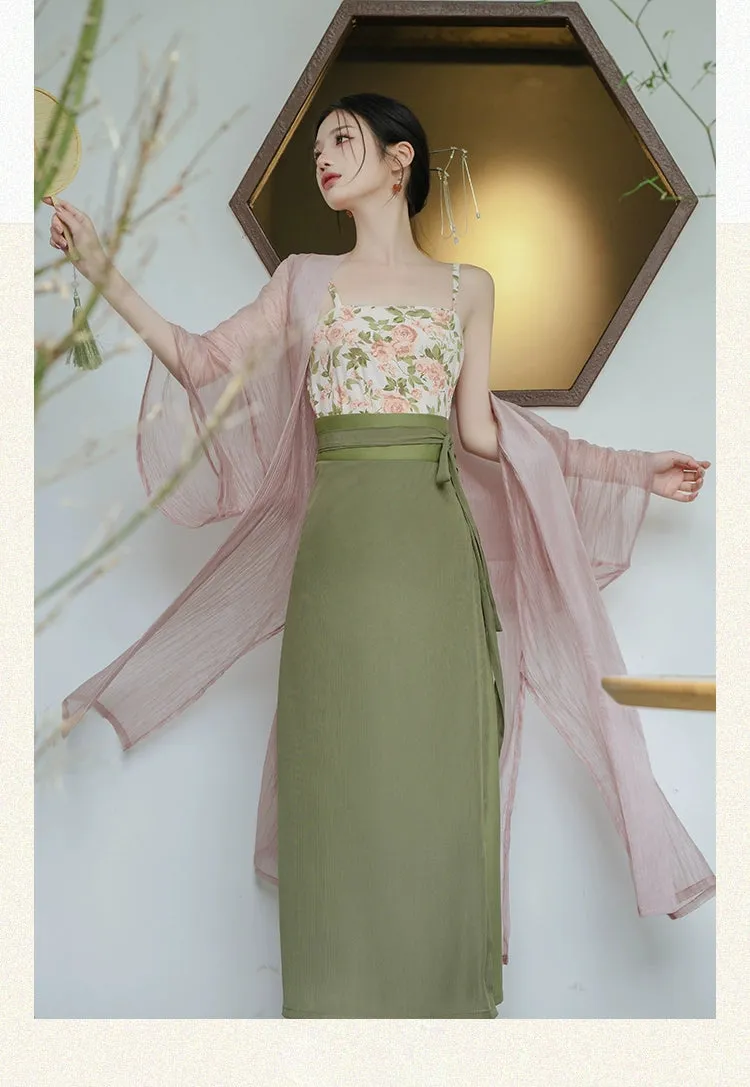 Garden Letter Romantic Daily Changgan Temple Hanfu Three piece Set