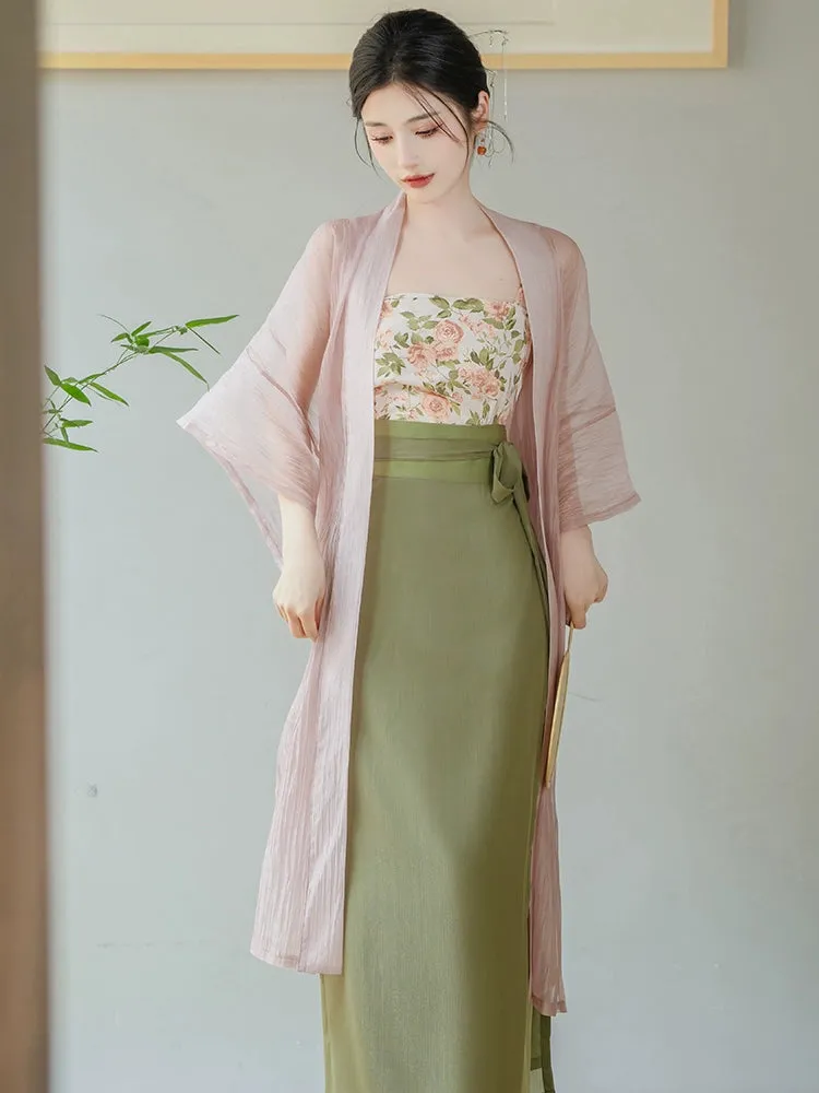 Garden Letter Romantic Daily Changgan Temple Hanfu Three piece Set