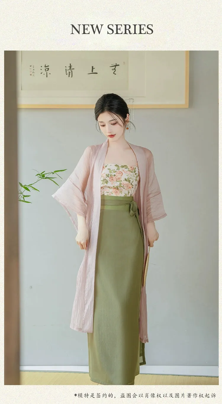 Garden Letter Romantic Daily Changgan Temple Hanfu Three piece Set