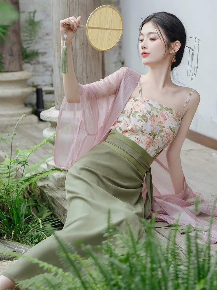 Garden Letter Romantic Daily Changgan Temple Hanfu Three piece Set