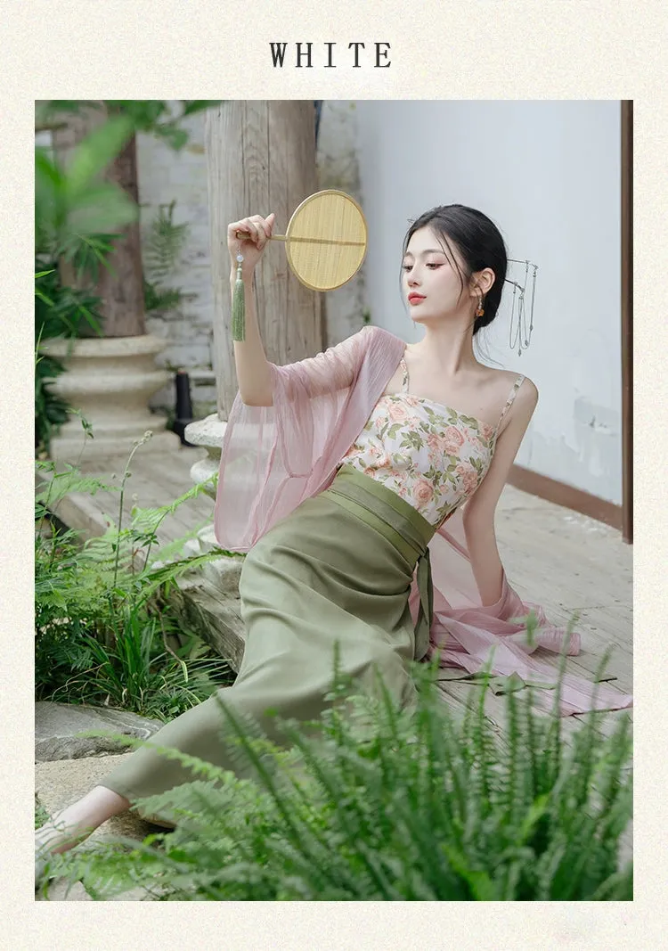 Garden Letter Romantic Daily Changgan Temple Hanfu Three piece Set
