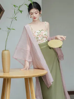 Garden Letter Romantic Daily Changgan Temple Hanfu Three piece Set