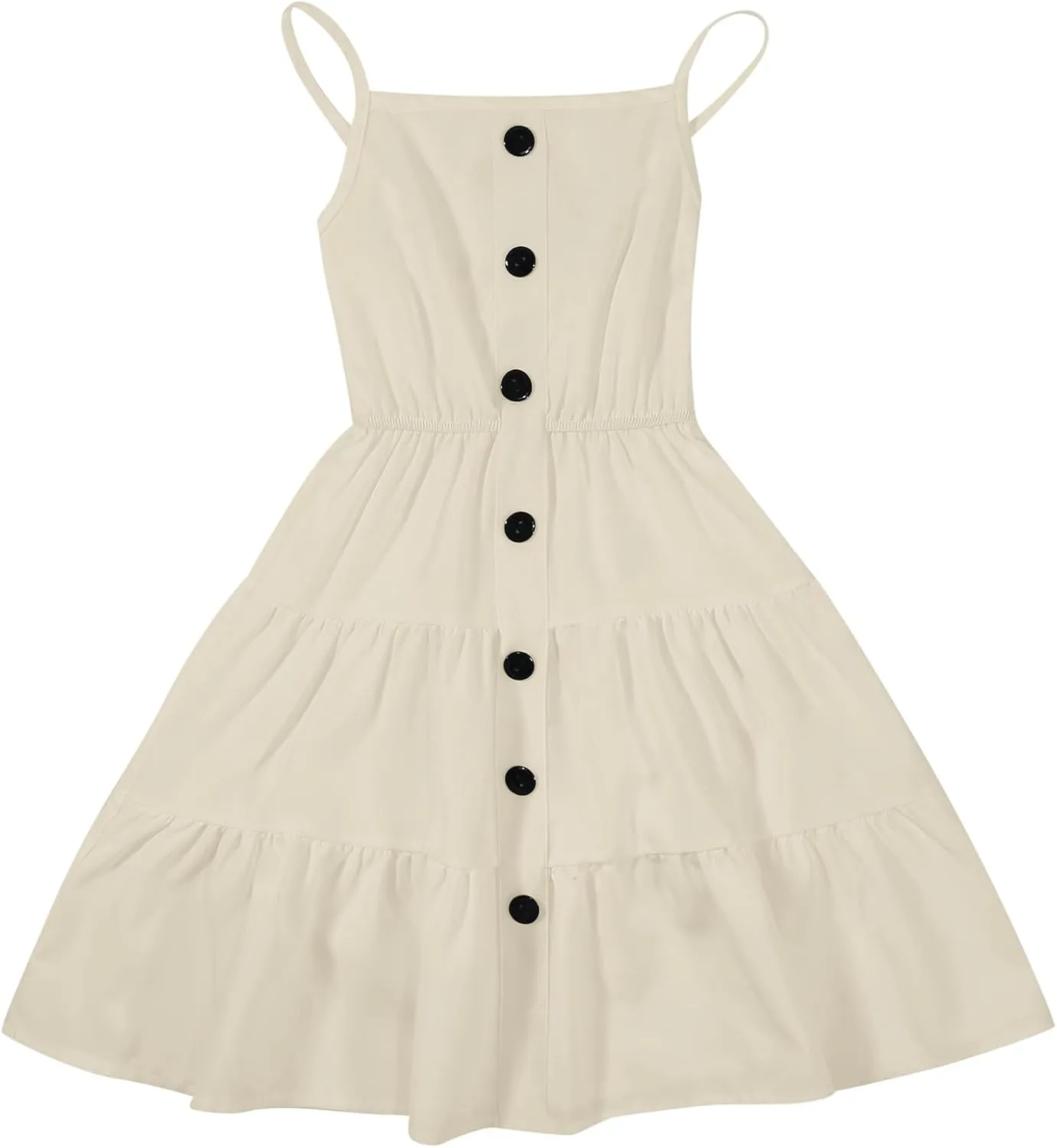 Girls Summer Casual Dress Ruffle Pleated Tiered Dresses Spaghetti Straps Twirl Swing Sundress Size 6-14 Years