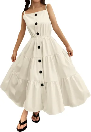 Girls Summer Casual Dress Ruffle Pleated Tiered Dresses Spaghetti Straps Twirl Swing Sundress Size 6-14 Years