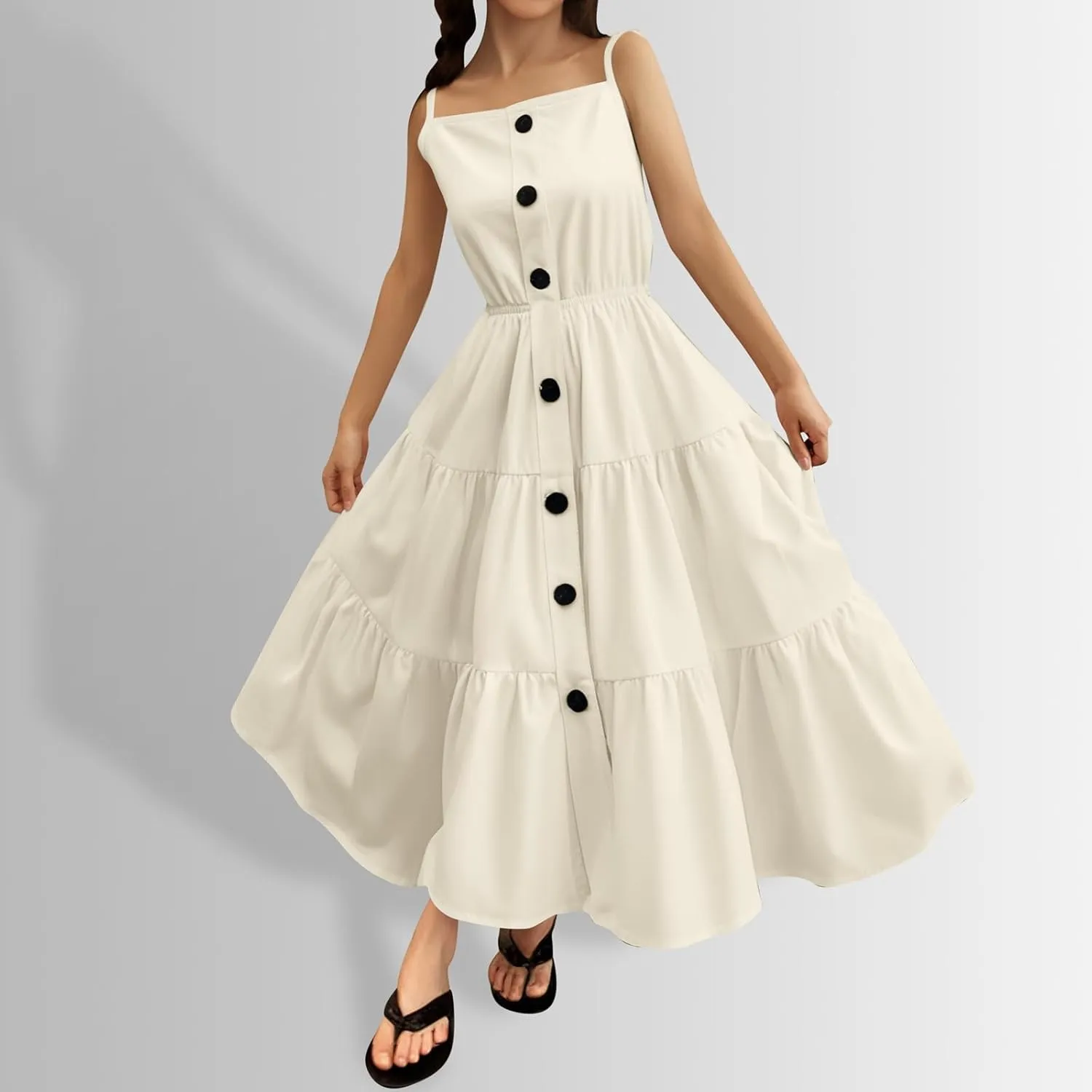 Girls Summer Casual Dress Ruffle Pleated Tiered Dresses Spaghetti Straps Twirl Swing Sundress Size 6-14 Years