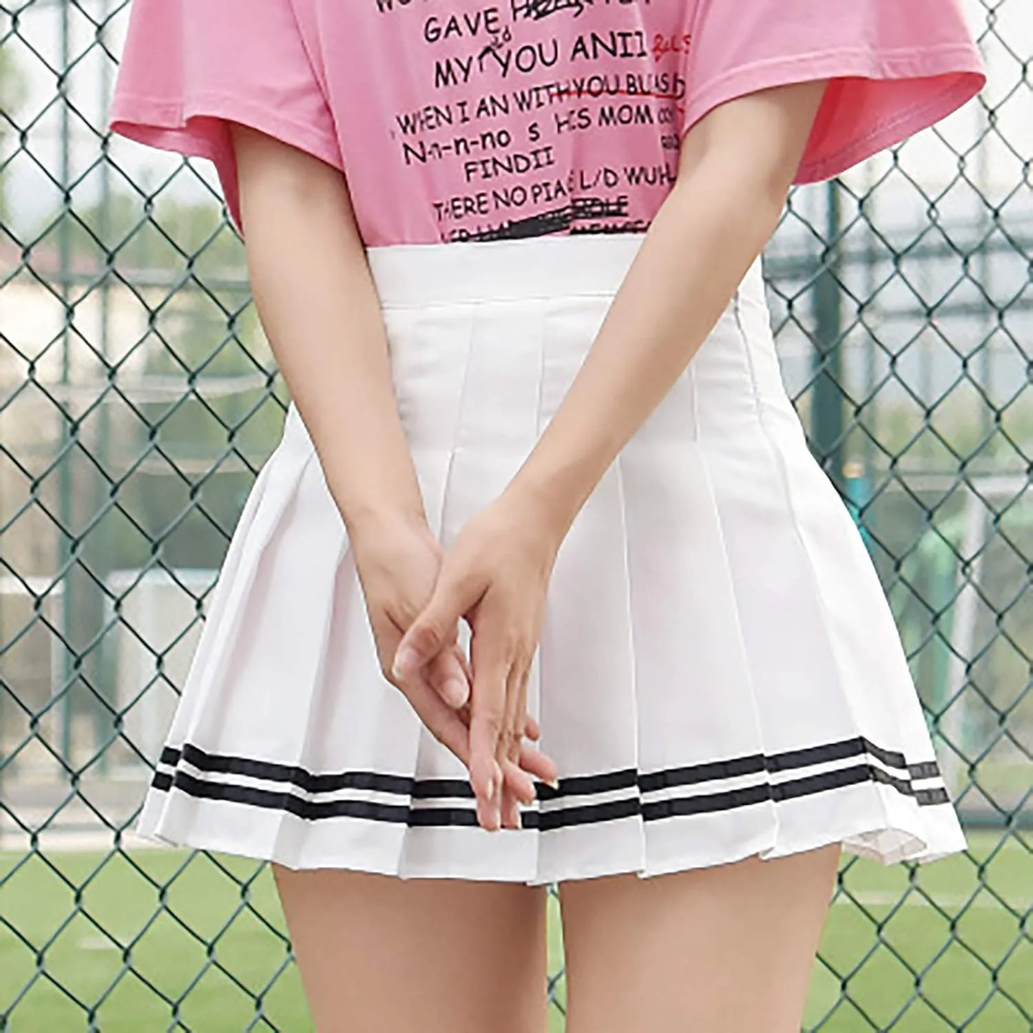Girls Women High Waisted Pleated Skirt Plain Plaid A-line Mini Skirt Skater Tennis School Uniform Skirts Lining Shorts