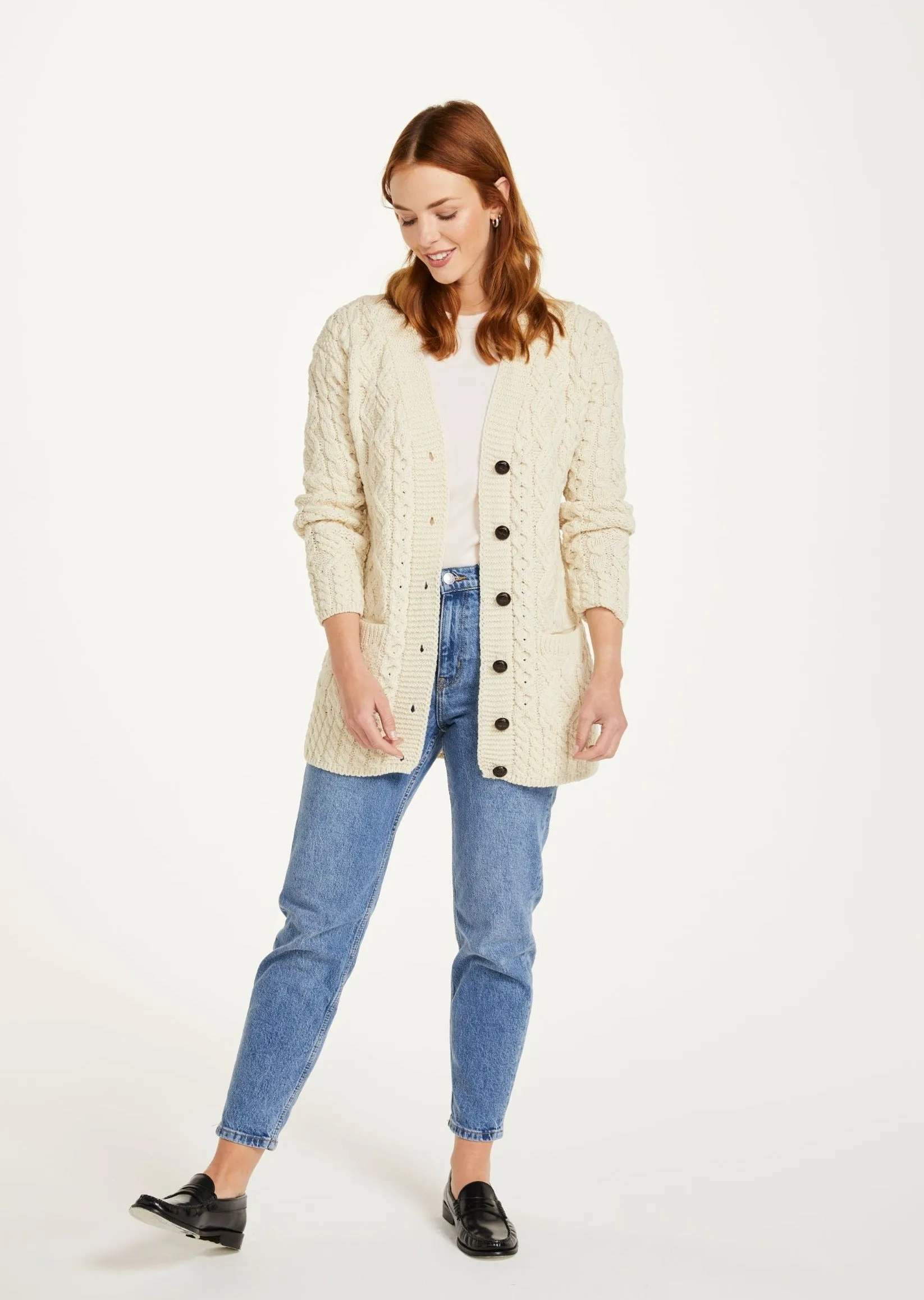 Glebe Aran Long Line Cardigan | Natural