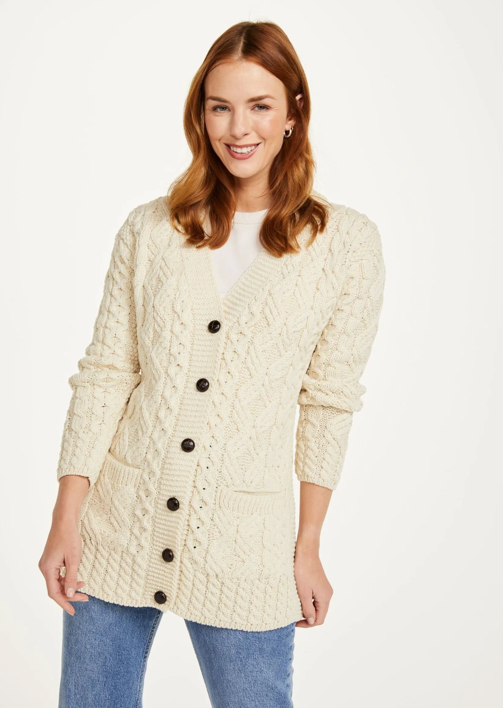 Glebe Aran Long Line Cardigan | Natural
